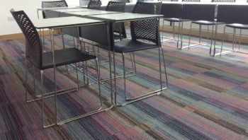 Mesh back chairs and metal tables
