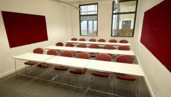 Classroom design in red and cream