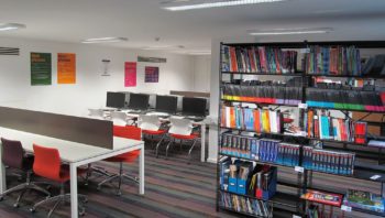 College library bookshelves and ICT