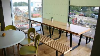 Bench style cafe seating