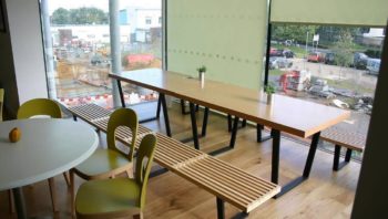 Bench style cafe seating