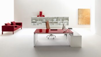 Red glass and white lacquer desk