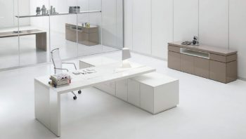 White executive desk with cabinet
