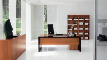 Light oak executive desk and storage