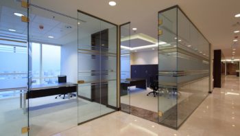 Glass paneled offices and meeting space