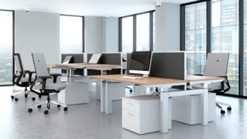 Open plan office with height adjustable desks