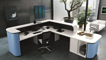 Reception desk in white and blue