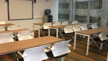 Lecture room with display screen