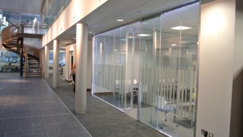 Glass paneled entrance to meeting rooms