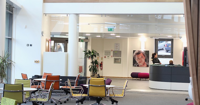 College reception desk and seating