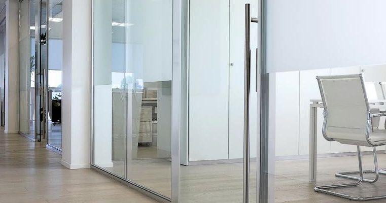 Glass and white wood office panels